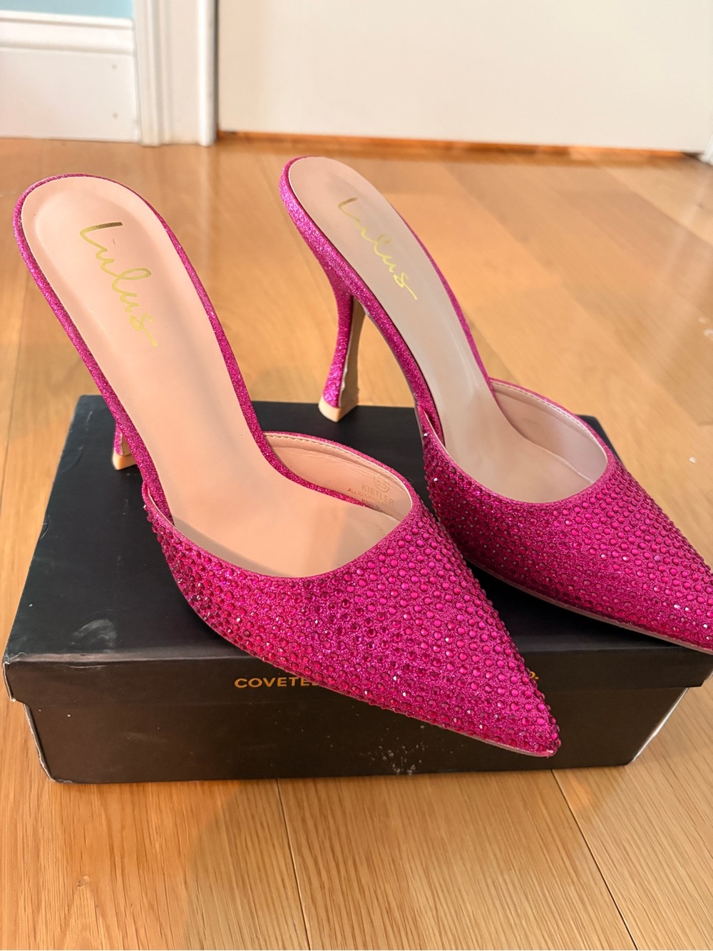 Lulu's Kistler Hot Pink Rhinestone Pointed Slide Mules size 8.5 - Picture 5 of 8